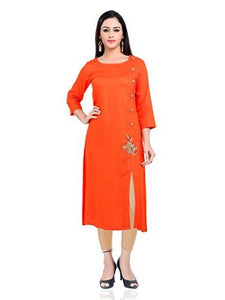 Divena Rayon Orange Zari Work W omen's Kurti