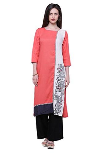 Divena Peach And White Printed Rayon Straight Kurta