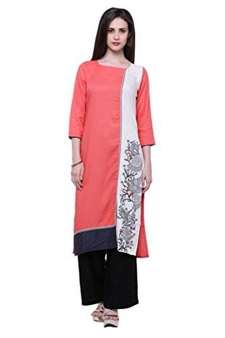 Divena Peach And White Printed Rayon Straight Kurta