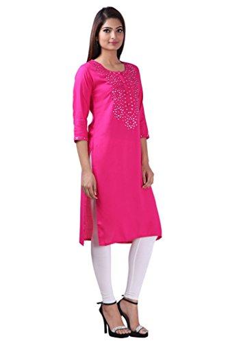 Divena solid pink mirror work rayon kurti