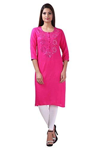 Divena solid pink mirror work rayon kurti