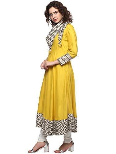 Divena Yellow Rayon Anarkali kurti For Womens (DK0107S-L, Kurti L size)