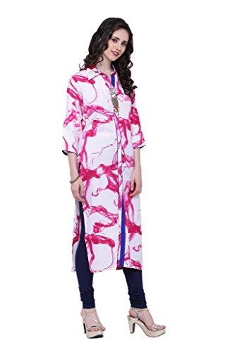 Divena Pink And White Rayon Printed Kurti With Brooch