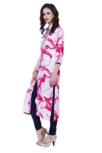 Divena Pink And White Rayon Printed Kurti With Brooch