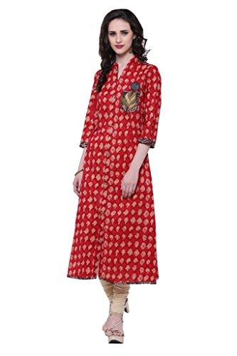 Divena Red A-Line Cotton Long Kurta