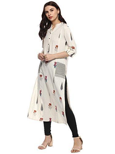 Divena Women's Khadi Long Kurti (DBK0230-XL, Off-White)