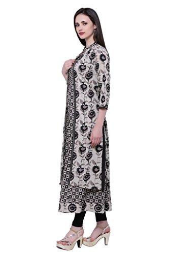 Divena Grey And Black Rose Print Cotton Kurta With Jacket