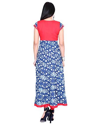 Divena Women's Cotton Printed Anarkali Plus Size Kurtis (Blue, 4XL)