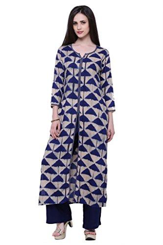 Divena Navy Blue Front Slit Rayon Printed Kurta