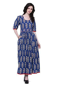 Divena Women's Cotton Foor Length Anarkali Kurta (Blue, 54)