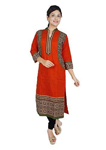 Divena Women's Orange Cotton Straight Kurta (Dbk0004-4Xl_Orange_XXXX-Large)