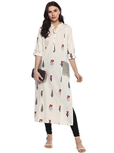 Divena Women's Khadi Long Kurti (DBK0230-XL, Off-White)