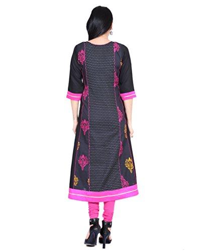 Divena Black Printed A-Line Rayon And Cotton W omen's Kurta (XS, S, M, L, XL, XXL, 3XL, 4XL, 5XL, 6XL, 7XL)