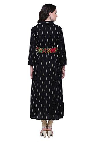 Divena Black Cotton A-Line Emroidered Kurta