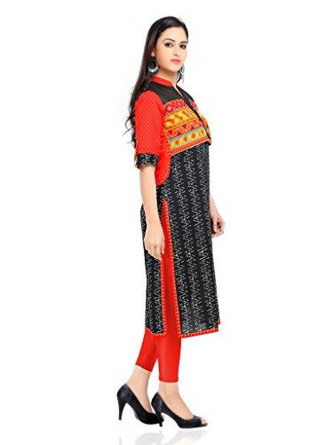 Divena Black And Orange Printed Kurti With Jacket