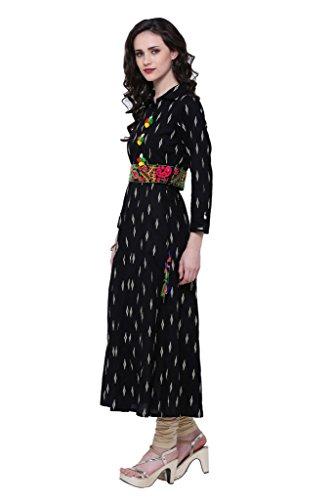 Divena Black Cotton A-Line Emroidered Kurta