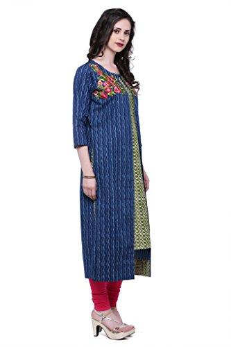 Divena Blue And Green Embroidered Cotton Kurta With Jacket