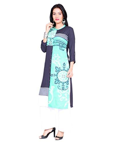 Divena Blue And Green Rayon Printed W omen's Kurti