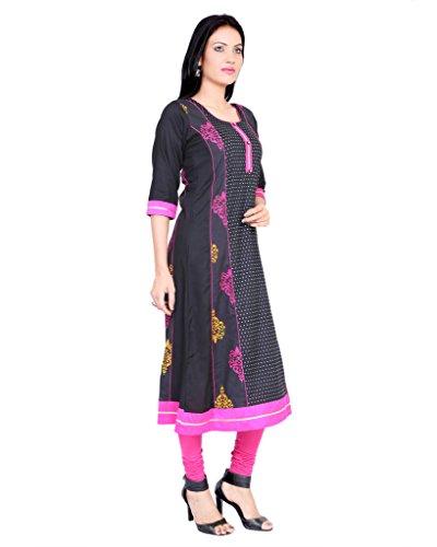 Divena Black Printed A-Line Rayon And Cotton W omen's Kurta (XS, S, M, L, XL, XXL, 3XL, 4XL, 5XL, 6XL, 7XL)