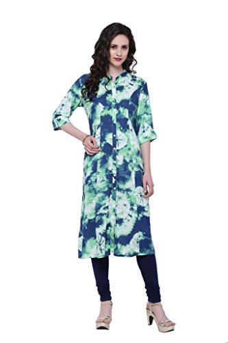 Divena Green And Blue Batik Print Rayon Kurta