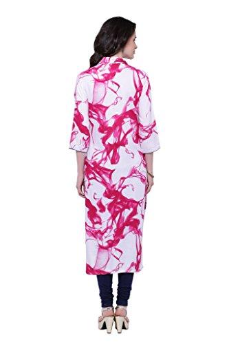 Divena Pink And White Rayon Printed Kurti With Brooch