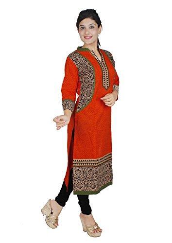 Divena Women's Orange Cotton Straight Kurta (Dbk0004-4Xl_Orange_XXXX-Large)