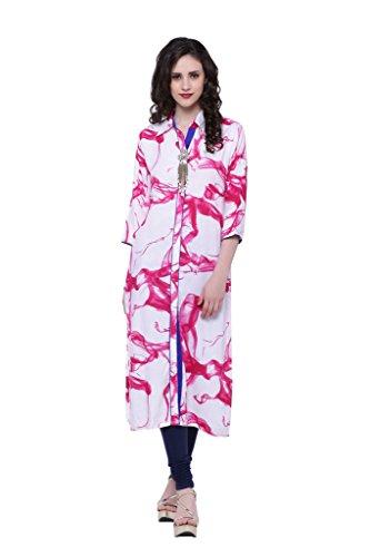 Divena Pink And White Rayon Printed Kurti With Brooch