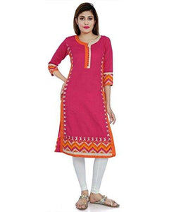 Divena Women's Khadi Kurti (Pink, Small)