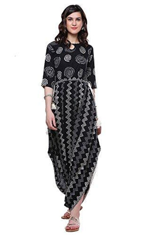 Divena Women's Cotton Kurta Party Wear Kurti (Black, X-Large)