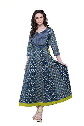 Divena Blue Cotton Long Anarkali Kurtis For Women