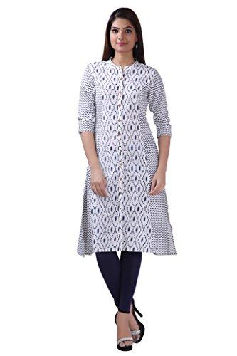 Divena White Printed Tail Cut Khadi Kurti