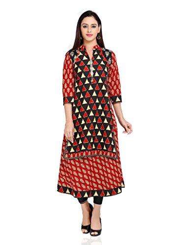 Divena Women's Cotton Kurti (Red and Black, XS)