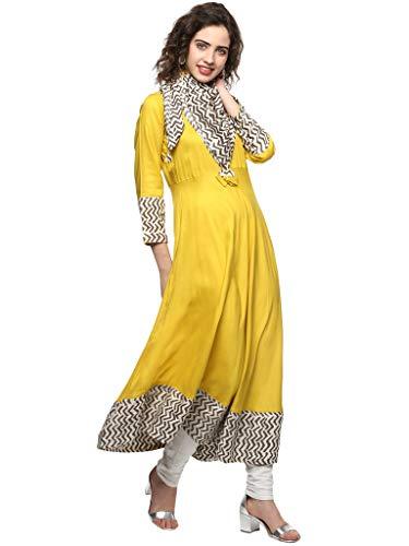 Divena Yellow Rayon Anarkali Kurti for girls stylish (DK0107S-XS, XS size)