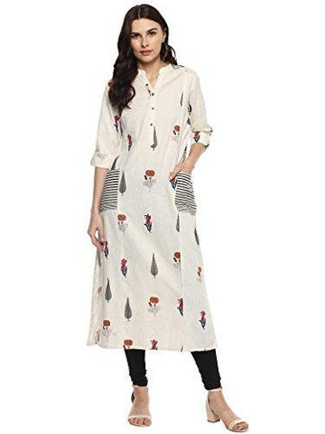 Divena Women's Khadi Long Kurti (DBK0230-XL, Off-White)