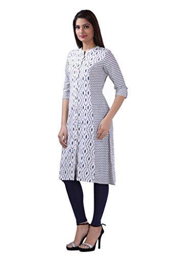 Divena White Printed Tail Cut Khadi Kurti