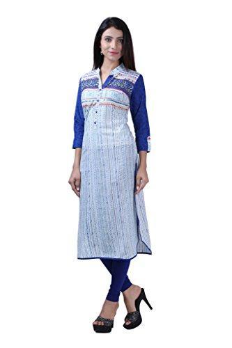 Divena White and Blue Cotton Kurtis for girls (DBK0117-M, Kurti M size)