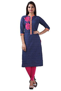 Divena Blue Embroidered Straight Cotton Kurti