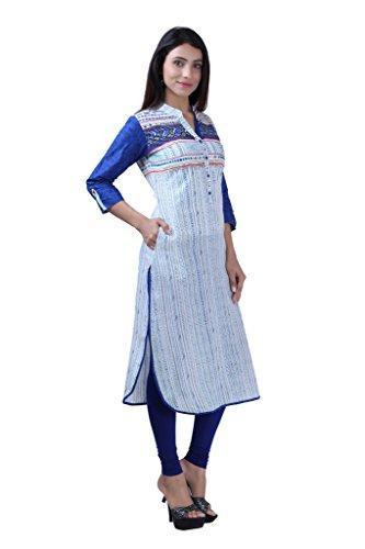 Divena White and Blue Cotton Kurtis for girls (DBK0117-M, Kurti M size)