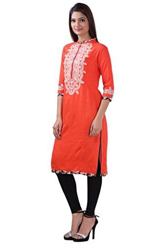 Divena Tomato Red Rayon Embroidered Kurta