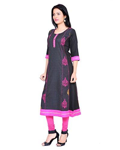 Divena Black Printed A-Line Rayon And Cotton W omen's Kurta (XS, S, M, L, XL, XXL, 3XL, 4XL, 5XL, 6XL, 7XL)