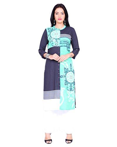 Divena Blue And Green Rayon Printed W omen's Kurti