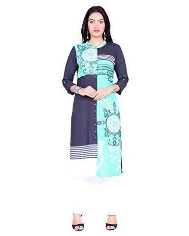 Divena Blue And Green Rayon Printed W omen's Kurti