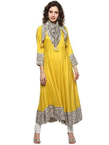 Divena Yellow Rayon Anarkali Kurti for girls stylish (DK0107S-XS, XS size)