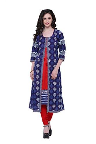 Divena Women's Cotton Kurti (Blue, Medium)