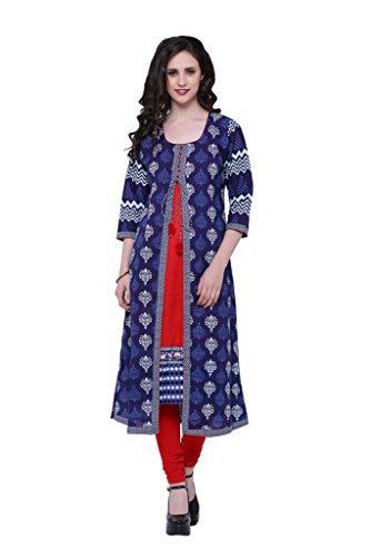 Divena Women's Cotton Kurtis (DK0128-S,Blue, Small)