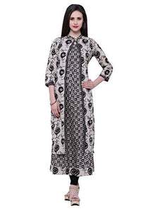 Divena Grey And Black Rose Print Cotton Kurta With Jacket