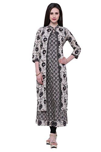 Divena Grey And Black Rose Print Cotton Kurta With Jacket