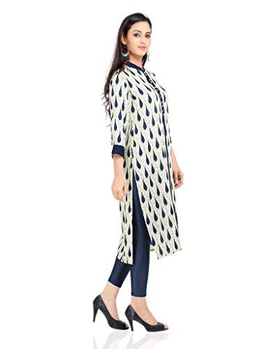 Divena White And Indigo Front Open Slit Rayon Kurti