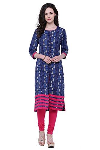 Divena Blue Cotton Kurta With Front Slit