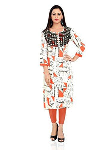 Divena Orange Printed Front Net Kurti